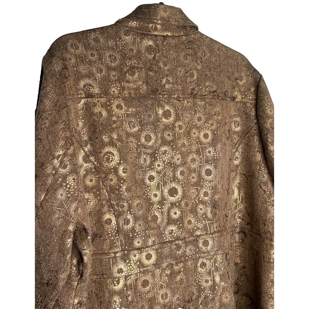Coldwater Creek women's size 18 Brown & Gold Metallic Snap Button Jacket stretch